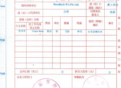 点击查看详细信息<br>标题：杜泊羊-农业部-进口审批表 阅读次数：3899